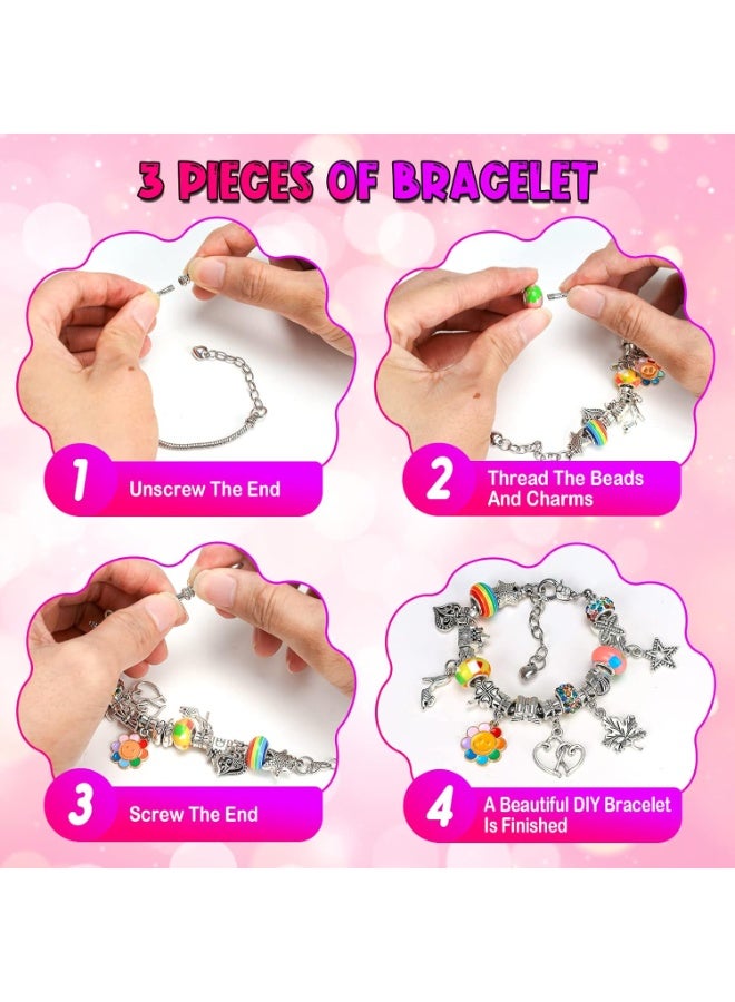 Charm Bracelet Making Kit,Unicorn Jewelry Making Kit Birthday Gifts for Girls Age 6 7 8 9 Art and Craft DIY Charm Bracelet Kit for 8-12 Year Old Girls Kid Crafts Set Toy Bracelet - Image 3