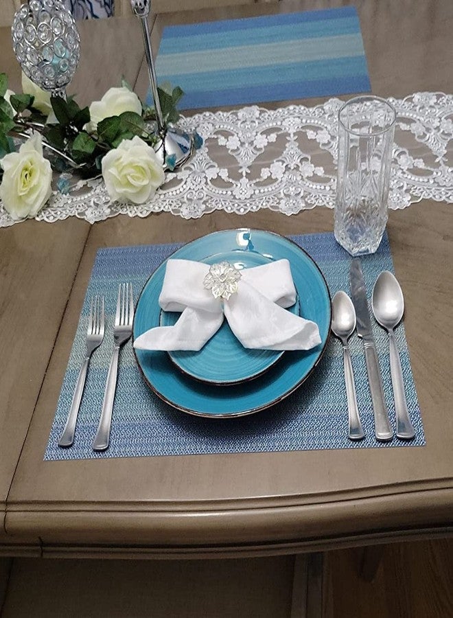 Mockery Vinyl Placemats Set of 6, Rectangle 12"×18" Washable Vintage Woven Placemats, Non-Slip Insulation Placemat Washable Table Mats for Dining Kitchen Restaurant Table (H-Ombre Blue) - Image 5