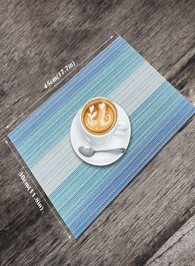 Mockery Vinyl Placemats Set of 6, Rectangle 12"×18" Washable Vintage Woven Placemats, Non-Slip Insulation Placemat Washable Table Mats for Dining Kitchen Restaurant Table (H-Ombre Blue) - Image 2
