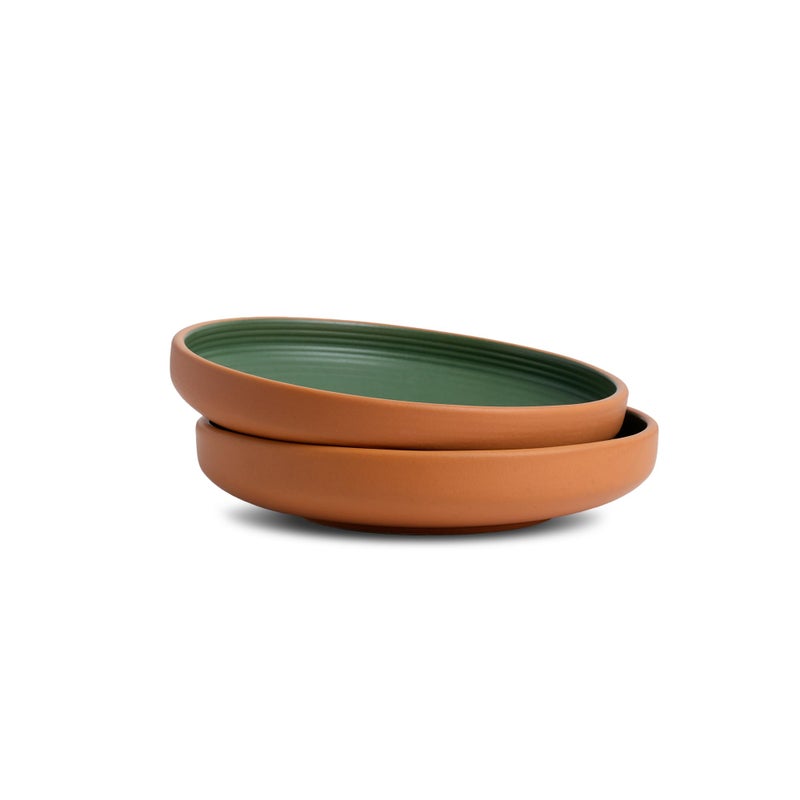 Shay Shay Stackable Ceramic Pasta Bowl Set, 22cm, 2 Pieces, Klay Green| Matte Finish | Ceramic Pasta Plate | Deep Plate | Bowl | Pasta Serving Plate (Stackable Pasta Plate - Klay Green) - Image 1