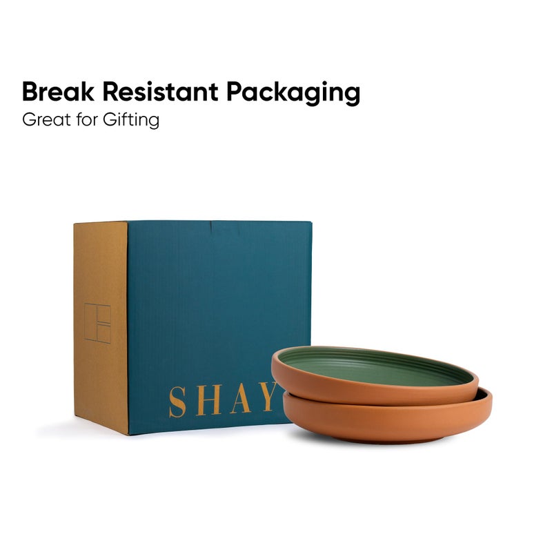 Shay Shay Stackable Ceramic Pasta Bowl Set, 22cm, 2 Pieces, Klay Green| Matte Finish | Ceramic Pasta Plate | Deep Plate | Bowl | Pasta Serving Plate (Stackable Pasta Plate - Klay Green) - Image 4