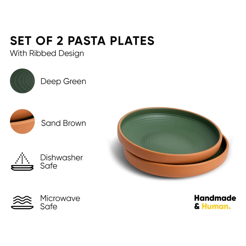 Shay Shay Stackable Ceramic Pasta Bowl Set, 22cm, 2 Pieces, Klay Green| Matte Finish | Ceramic Pasta Plate | Deep Plate | Bowl | Pasta Serving Plate (Stackable Pasta Plate - Klay Green) - Image 2