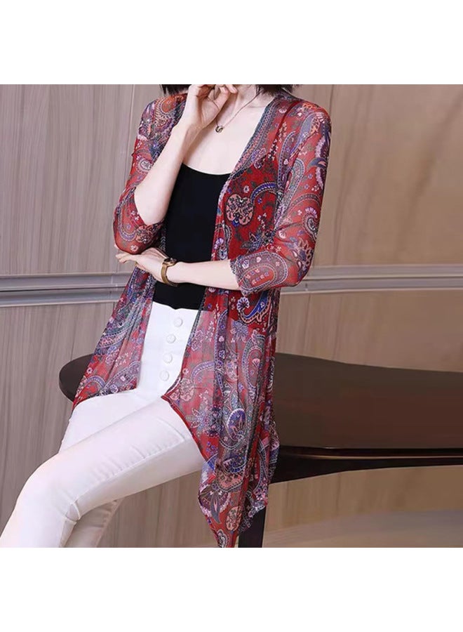 Song Feng Ya Mid-length Shawl Seven-point Sleeve W En's Sunscreen Clothing Summer New Cardigan Outerwear Printed Air Conditioning Shirt - Image 1