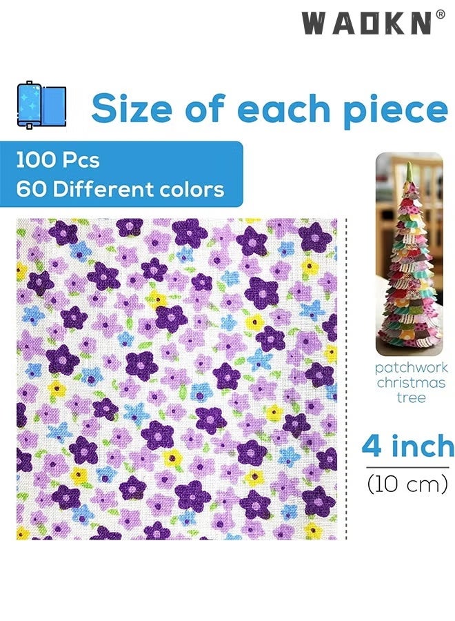 دبليو أيه أو كي أن 100pcs 4 '' x 4 '' 100٪ مربعات نسيج القطن ، الزهور والنباتات طباعة ما قبل قطع حزمة النسيج ، DIY Quilting Patchwork القماش للخياطة ، Scrapbooking ، الحرف ، أسلوب الربيع والصيف - Image 3