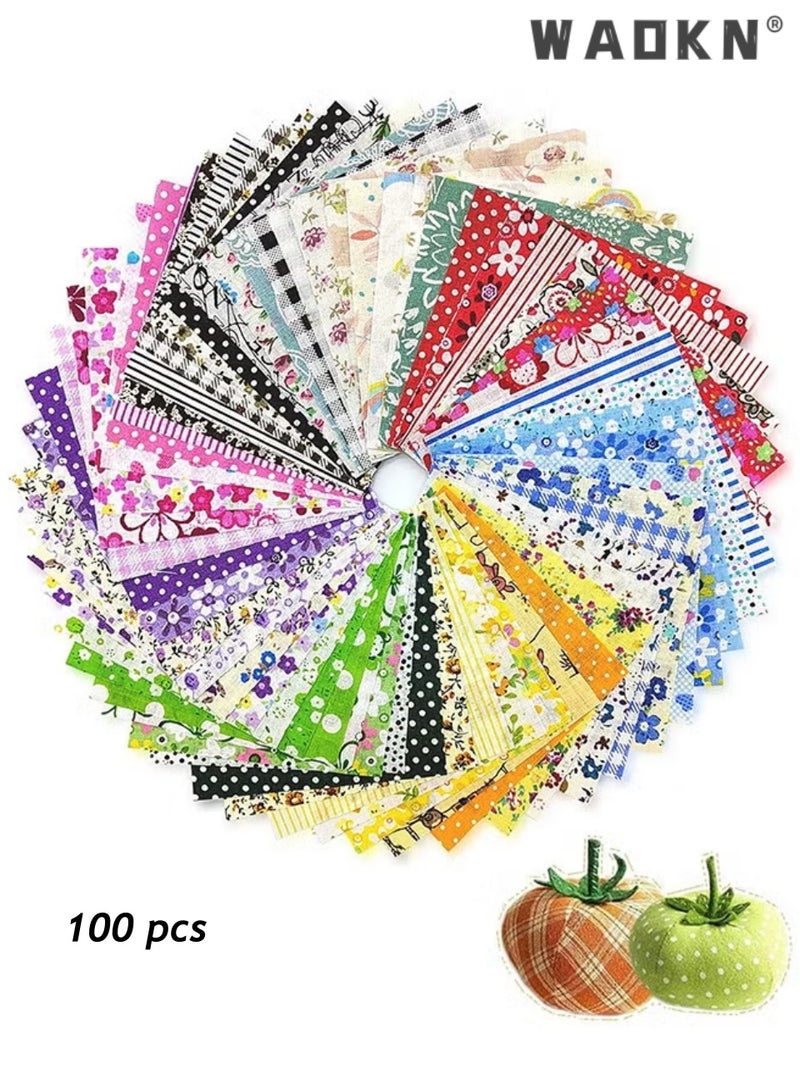 دبليو أيه أو كي أن 100pcs 4 '' x 4 '' 100٪ مربعات نسيج القطن ، الزهور والنباتات طباعة ما قبل قطع حزمة النسيج ، DIY Quilting Patchwork القماش للخياطة ، Scrapbooking ، الحرف ، أسلوب الربيع والصيف - Image 1