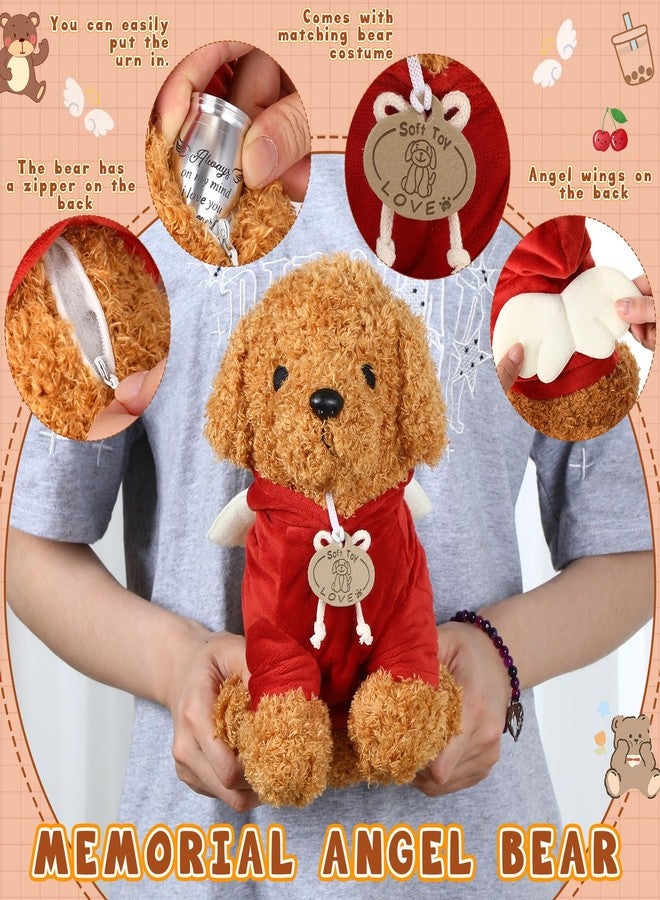 كينينج مجموعة هدايا جنائزية من 5 قطع من كينينج: كلب محشو لحفظ الرماد مع ملعقة، جرة صغيرة تذكارية، لوحة تذكارية على شكل قلب من الأكريليك، سوار مزين بأجنحة لتذكر فقدان أحد الأحباء (بني). - Image 4