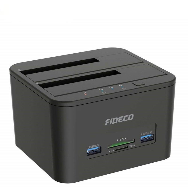 Tobo محطة إرساء الأقراص الصلبة USB 3.0 إلى SATA، محطة إرساء مزدوجة للأقراص الصلبة مع فتحات بطاقة TF و SD لأقراص SATA HDD SSD بحجم 2.5/3.5 بوصة، تدعم TD-1043HS - Image 1
