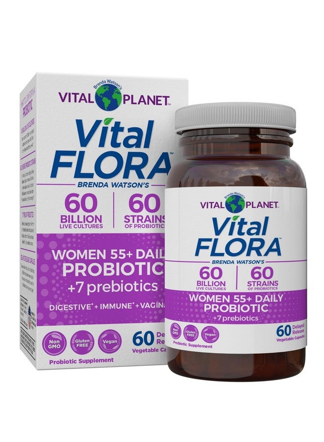 فيتل بلانت Vital Planet - Vital Flora Women Over 55 Daily Probiotic، 60 مليار وحدة تشكيل مستعمرة، سلالات متنوعة، بريبايوتيك عضوي، دعم مهبلي ومناعي، بروبيوتيك لصحة الجهاز الهضمي للنساء 60 كبسولة - Image 1