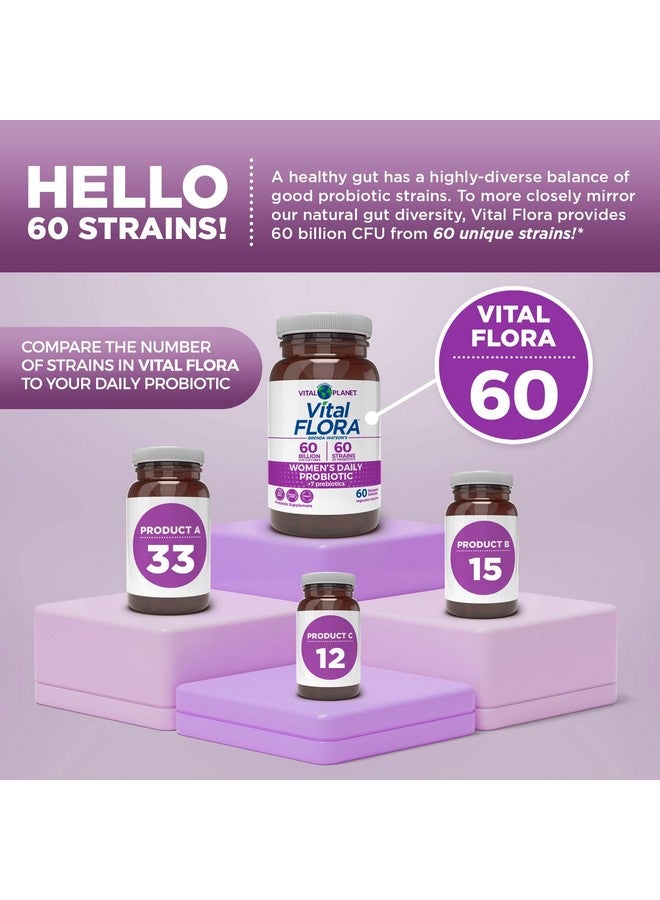 فيتل بلانت Vital Planet - Vital Flora Women Over 55 Daily Probiotic، 60 مليار وحدة تشكيل مستعمرة، سلالات متنوعة، بريبايوتيك عضوي، دعم مهبلي ومناعي، بروبيوتيك لصحة الجهاز الهضمي للنساء 60 كبسولة - Image 4