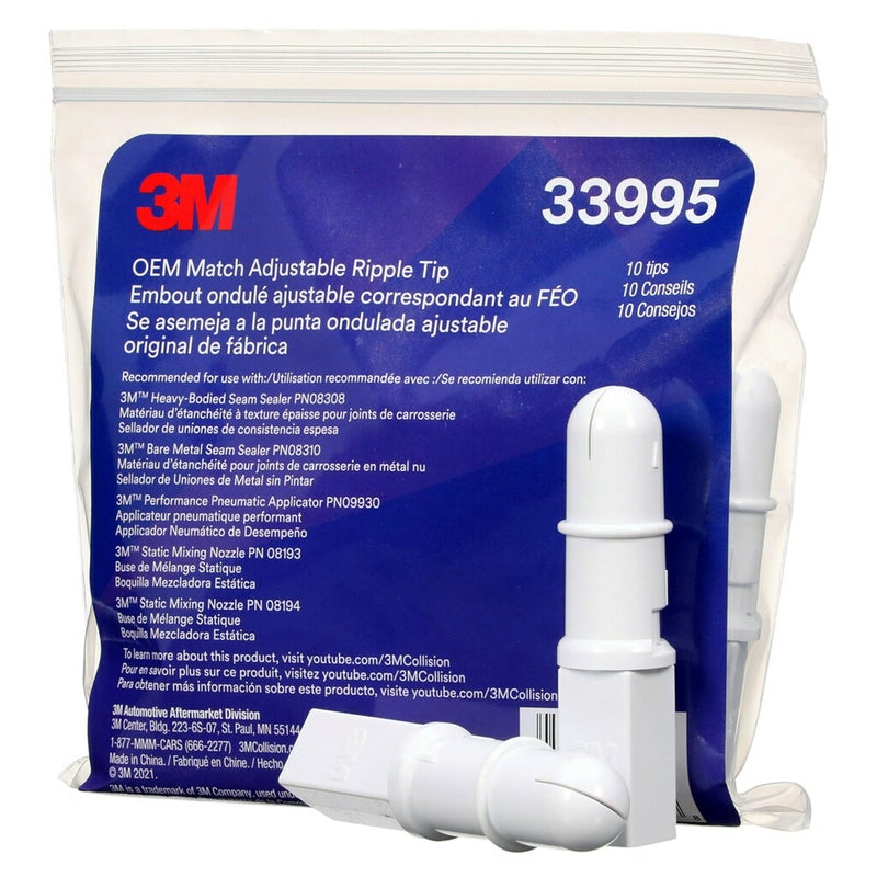3M OEM Match Adjustable Ripple Tip 33995 SingleUse Pack of 10 Nozzles OEM Style Bead Adjustable Width HeavyBodied Seam Sealer Look and Texture Replication for Collision Repair