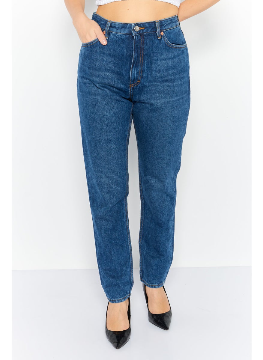 MONKI Women Mom Fit Washed Non Stretchable Jeans, Blue  - Image 1