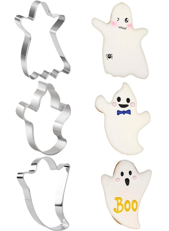 KAISHANE Ghost Cookie Cutter Set,3Pcs Stainless Steel Halloween Biscuit Cutters for Holiday Baking - Image 1