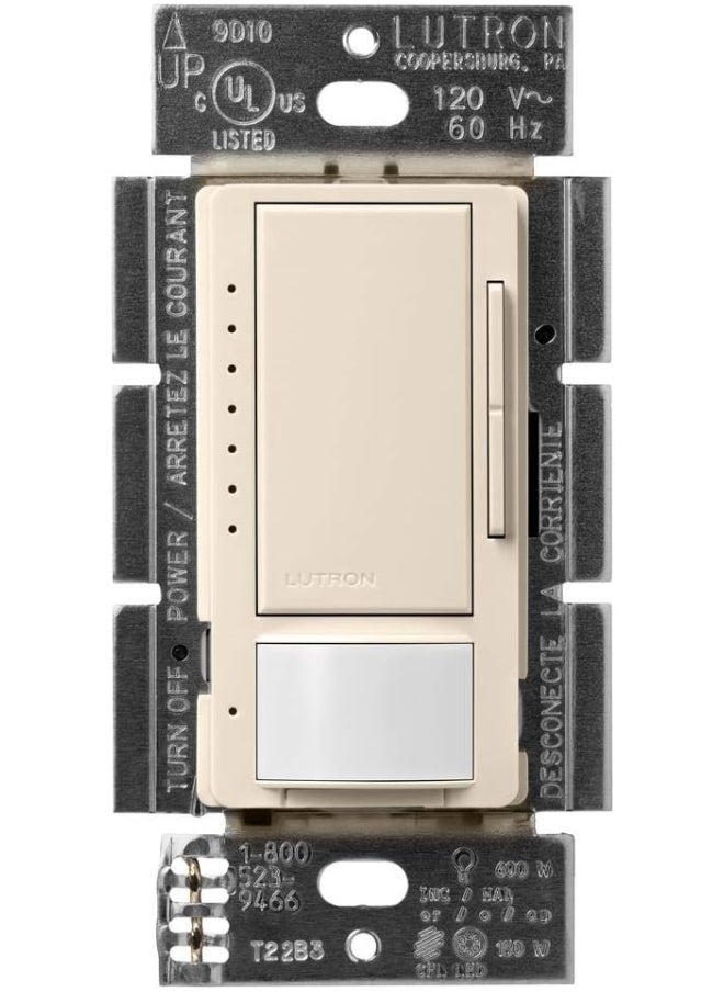 LUTRON Lutron Maestro LED Dimmer switch with motion sensor, no neutral required, MSCL-OP153M-LA, Light Almond  - Image 1