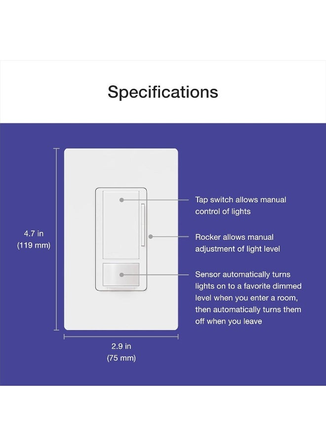 Lutron Maestro LED Dimmer switch with motion sensor, no neutral required, MSCL-OP153M-LA, Light Almond