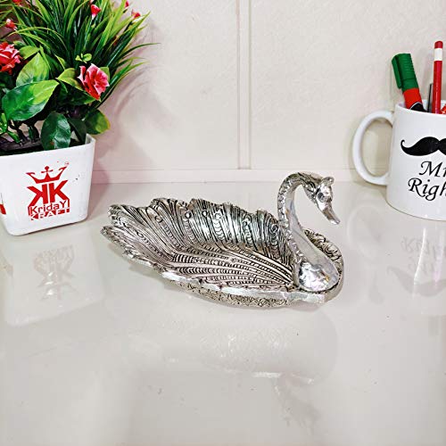KridayKraft Metal Duck-Shaped Dry Fruit Tray Bowl – Handcrafted Decorative Silver Finish Dish for Tabletop & Home Décor – Elegant Centerpiece for Festive, Living Room or Gift Use (19 x 9 x 10 cm) - Image 1