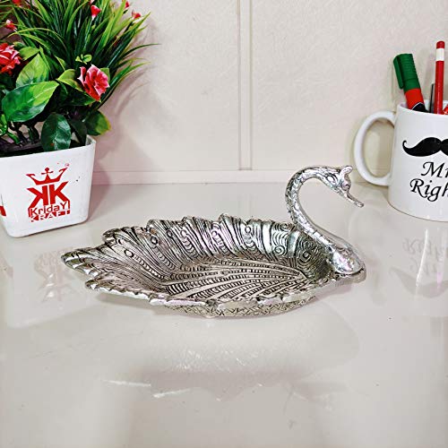 KridayKraft Metal Duck-Shaped Dry Fruit Tray Bowl – Handcrafted Decorative Silver Finish Dish for Tabletop & Home Décor – Elegant Centerpiece for Festive, Living Room or Gift Use (19 x 9 x 10 cm) - Image 4