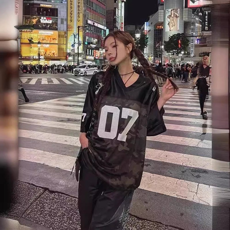 07 Retro Hip Hop Jersey Loose Short-Sleeved T-Shirt Women'S 2024 High Street American Style Half-Sleeved Top Trendy - Image 4