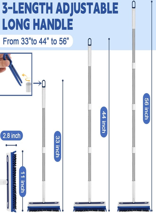 Hiitytin 4-in-1 Floor Scrub Brush with Long Handle V-Shaped Crevice Brush Floor Scrubber Mop with Squeegee and Tweezer for Cleaning Gap Tile Bathroom Kitchen Patio Deck Garage - Image 3