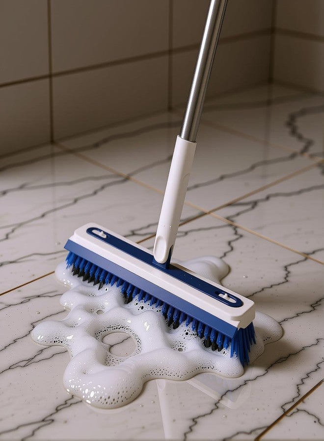 Hiitytin 4-in-1 Floor Scrub Brush with Long Handle V-Shaped Crevice Brush Floor Scrubber Mop with Squeegee and Tweezer for Cleaning Gap Tile Bathroom Kitchen Patio Deck Garage - Image 4