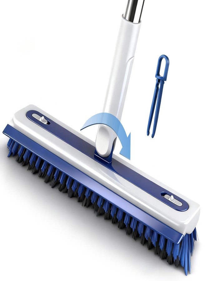 Hiitytin 4-in-1 Floor Scrub Brush with Long Handle V-Shaped Crevice Brush Floor Scrubber Mop with Squeegee and Tweezer for Cleaning Gap Tile Bathroom Kitchen Patio Deck Garage - Image 1