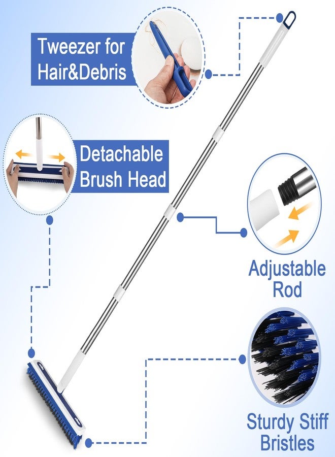 Hiitytin 4-in-1 Floor Scrub Brush with Long Handle V-Shaped Crevice Brush Floor Scrubber Mop with Squeegee and Tweezer for Cleaning Gap Tile Bathroom Kitchen Patio Deck Garage - Image 5