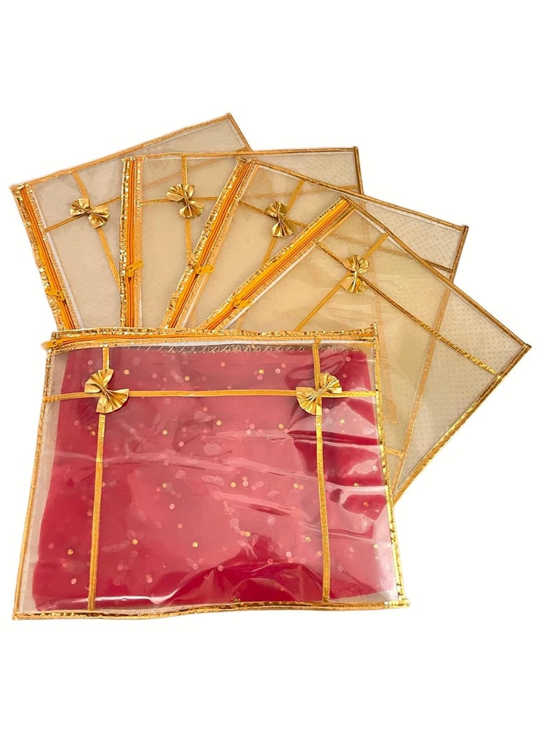 DBRANDY Single Packing Saree/Suit Cover Bag for Storage, Gifting, and Organizing Wardrobes � Wedding Saree/Suit Packing Bag for Safe & Elegant Storage (Red-Gold, Pack of 4) - Image 1