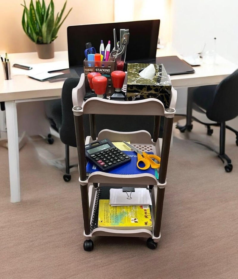 CSM 3 Layer Storage Rack Multi Purpose Vegetable Storage Trolley Plastic Space Saving Basket Organizer for Household Office Bedroom Kitchen Living Room 3 Layer Storage Rack Stand - Image 2