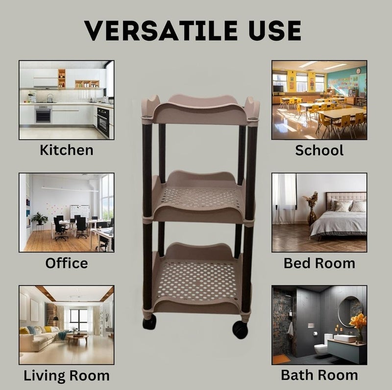 CSM 3 Layer Storage Rack Multi Purpose Vegetable Storage Trolley Plastic Space Saving Basket Organizer for Household Office Bedroom Kitchen Living Room 3 Layer Storage Rack Stand - Image 4
