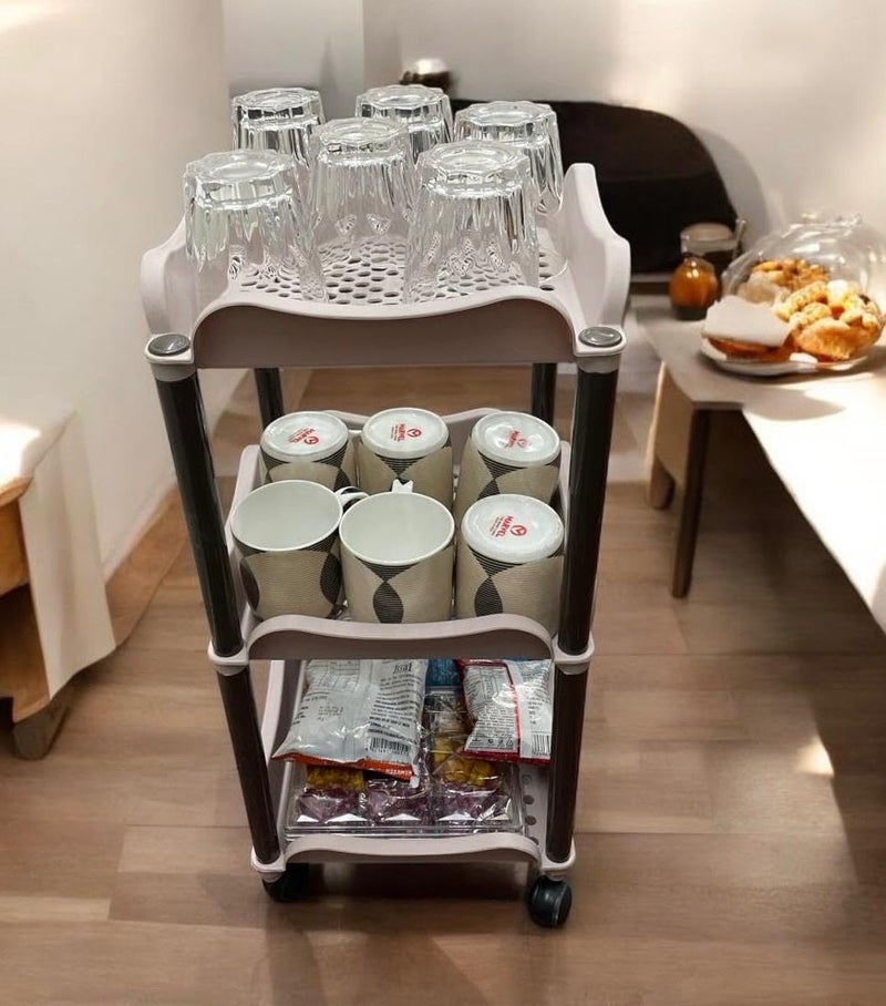 CSM 3 Layer Storage Rack Multi Purpose Vegetable Storage Trolley Plastic Space Saving Basket Organizer for Household Office Bedroom Kitchen Living Room 3 Layer Storage Rack Stand - Image 3