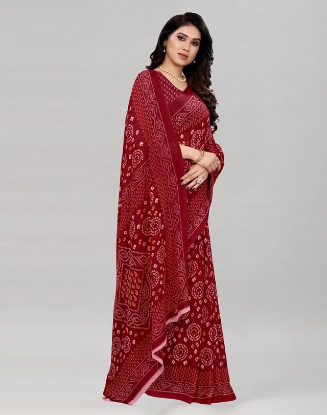 Satrani Women's Georgette Bandhani Printed Saree with Unstitched Blouse Piece (2041S573NA_Maroon) - Image 3