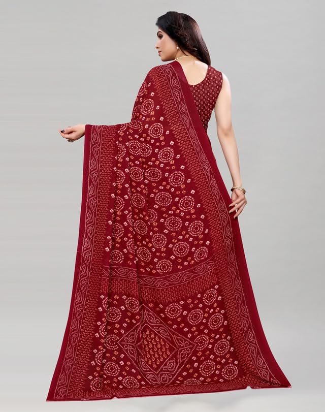 Satrani Women's Georgette Bandhani Printed Saree with Unstitched Blouse Piece (2041S573NA_Maroon) - Image 4
