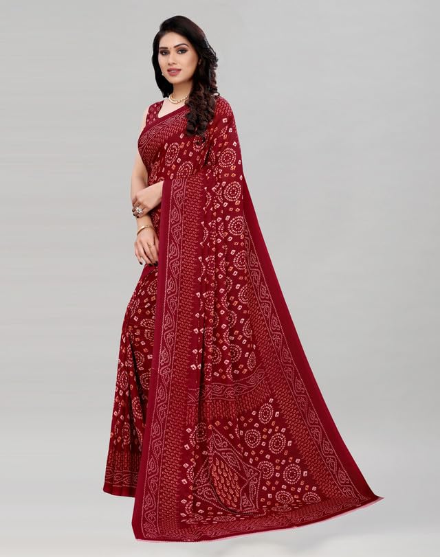 Satrani Women's Georgette Bandhani Printed Saree with Unstitched Blouse Piece (2041S573NA_Maroon) - Image 2