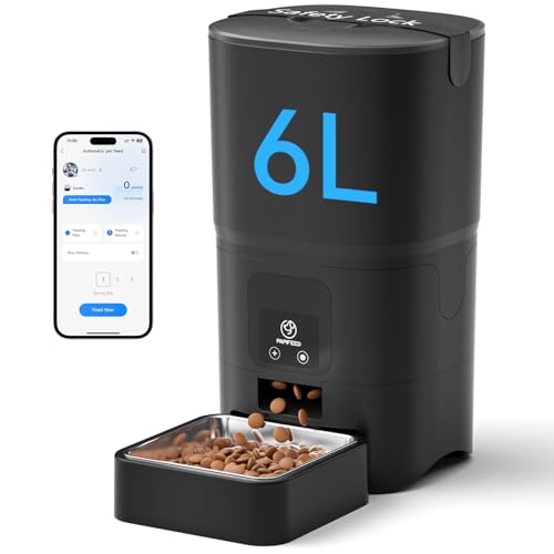 PAPIFEED Automatic Cat Feeder with App 24G WiFi Cat Food Dispenser 6L Timed Cat Feeder for Dry Food 10 MealsDay 12 PortionsMeal Dual Power Supply Smart Pet Feeder for Small Dog Black - Image 1