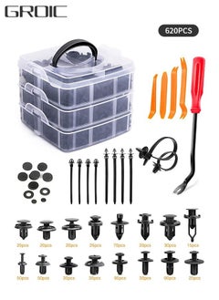 GROIC 620 PCs Car Retainer Clips & Plastic Fasteners Kit, 16 Most Popular Sizes Nylon Bumper Fender Rivets with 10 Cable Ties， Fasteners Remover and Sound Insulation Cotton for Car  - Image 1