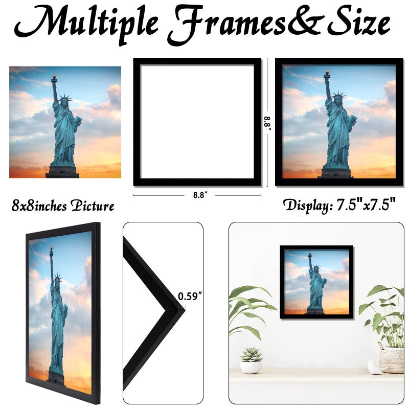 OMAIGAR 8x8 Picture Frame for 8by8 Square Poster Photo Canvas Certificate Black High Transparent Photo Frame Wall Desktop Horizontal Vertical 8 x 8 - Image 3