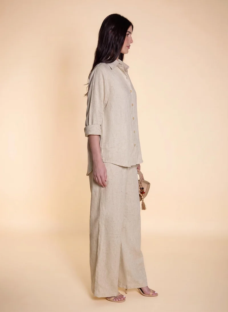Shapes BEIGE COMFORT LINEN BLEND SHIRT SET for Women | Best Price UAE