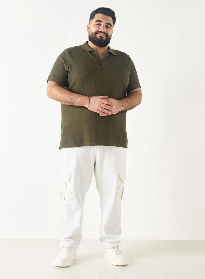 سبلاش فيڤ تيشيرت بولو مقاس كبير بأكمام قصيرة ومضلع