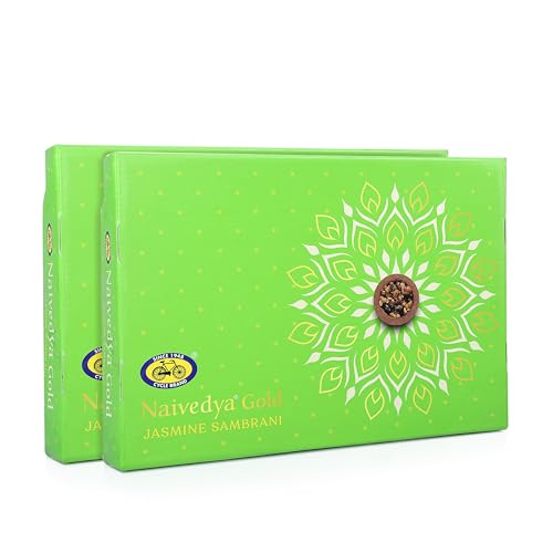 Cycle Pure Naivedya Gold Sambrani Dhoop Cups (Jasmine), 18 pcs with Holder | Charcoal-Free Havan Cups for Puja, Home & Festivals | Natural Guggal Dhoop for Rituals | Premium Dhoop Cones | Pack of 2 - Image 1
