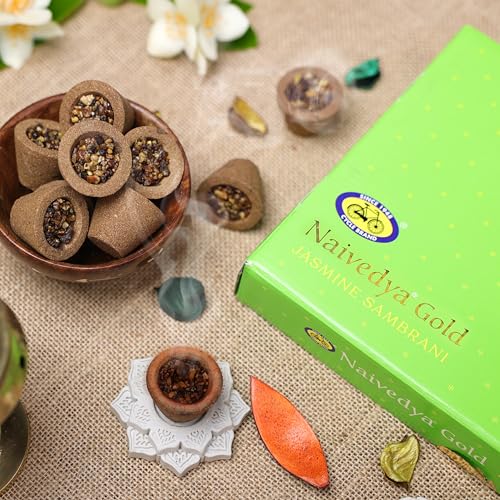 Cycle Pure Naivedya Gold Sambrani Dhoop Cups (Jasmine), 18 pcs with Holder | Charcoal-Free Havan Cups for Puja, Home & Festivals | Natural Guggal Dhoop for Rituals | Premium Dhoop Cones | Pack of 2 - Image 4