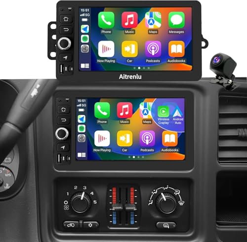 Aitrenlu Android Radio for Chevrolet Chevy Silverado 2003 2004 2005 2006, Hummer H2 2003-2007, Tahoe GMC Sierra Yukon 2003-2006, 7" IPS Car Stereo with Backup Camera, Apple CarPlay & Android Auto GPS FM WiFi - Image 1