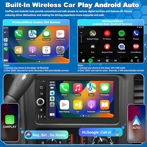 Aitrenlu Android Radio for Chevrolet Chevy Silverado 2003 2004 2005 2006, Hummer H2 2003-2007, Tahoe GMC Sierra Yukon 2003-2006, 7" IPS Car Stereo with Backup Camera, Apple CarPlay & Android Auto GPS FM WiFi - Image 3