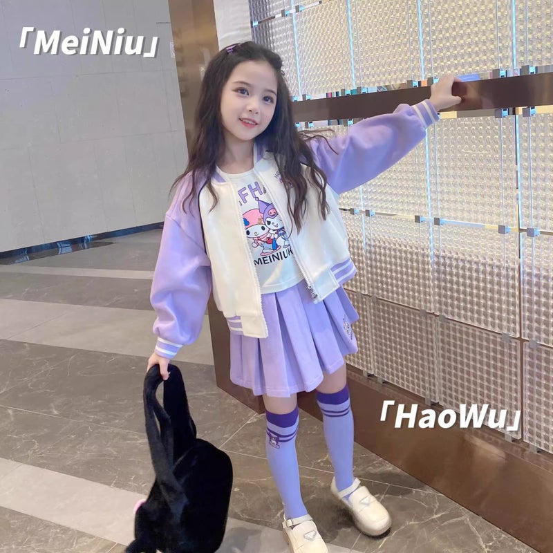 Girls' baseball uniform suit Autumn 2023 new Korean style children's sports girls' coat fashionable three-piece suit - Image 1