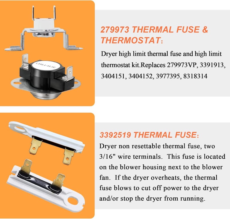 Blutoget 3387747 Dryer Heating Element & Thermostat Kit with Thermal Fuse - Compatible with Amana Dryer - Image 2