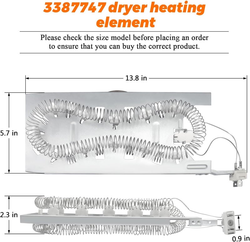 Blutoget 3387747 Dryer Heating Element & Thermostat Kit with Thermal Fuse - Compatible with Amana Dryer - Image 5