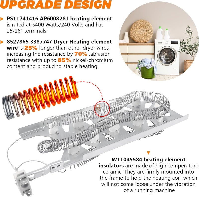 Blutoget 3387747 Dryer Heating Element & Thermostat Kit with Thermal Fuse - Compatible with Amana Dryer - Image 4