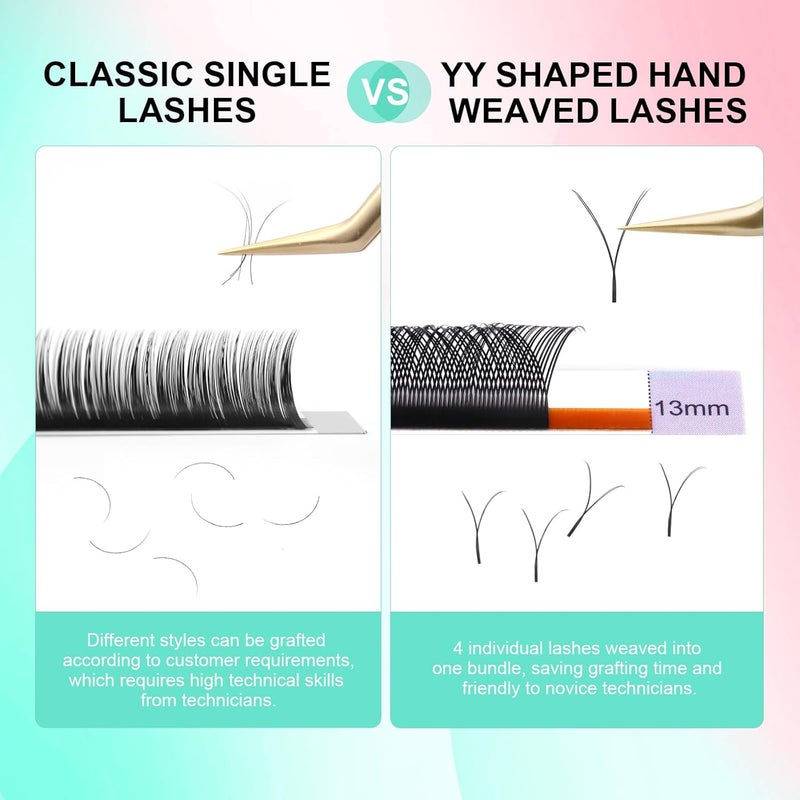 NAGARAKU yy Eyelash Extensions Supplies y lash Premade Fans 4D Russian Volume Y Shape Matte 12 rows Cluster pre Fanned Wispies Crisscross Eye Lashes 10mm 005 C - Image 5