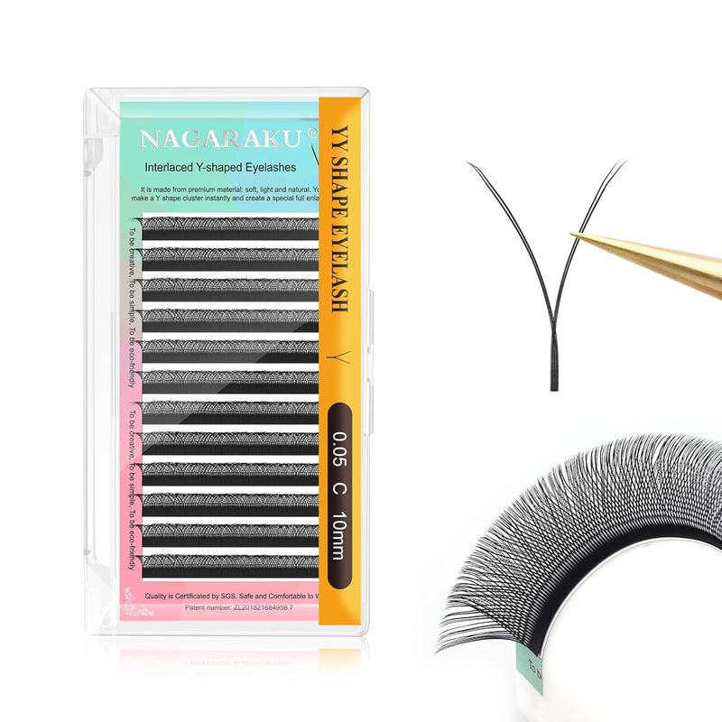 NAGARAKU yy Eyelash Extensions Supplies y lash Premade Fans 4D Russian Volume Y Shape Matte 12 rows Cluster pre Fanned Wispies Crisscross Eye Lashes 10mm 005 C - Image 1