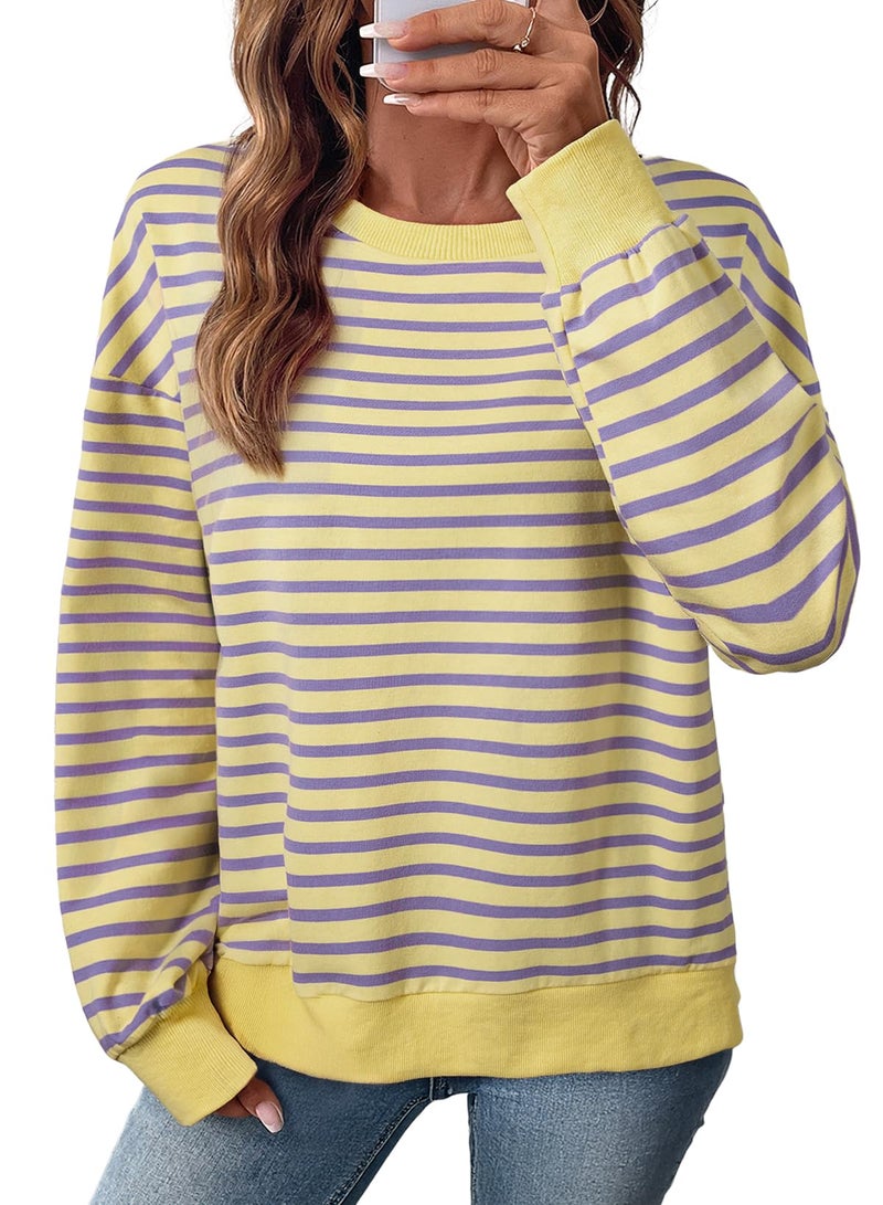 Shein SHEWIN Sweatshirt for Women Casual Crewneck Sweatshirts Lightweight Womens Fall Tops Pullover Long Sleeve Shirts Loose Fit Tunics Oversized Sweaters for Women,(US 8-10) M,Yellow - Image 1