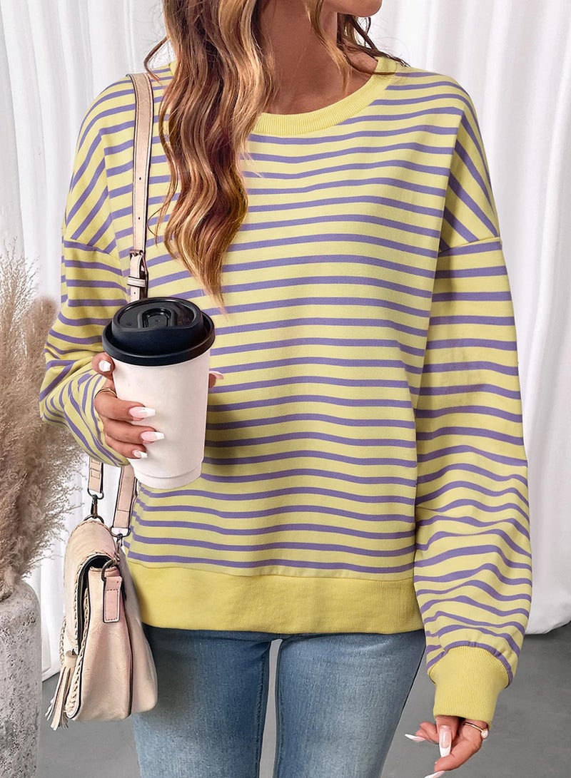 Shein SHEWIN Sweatshirt for Women Casual Crewneck Sweatshirts Lightweight Womens Fall Tops Pullover Long Sleeve Shirts Loose Fit Tunics Oversized Sweaters for Women,(US 8-10) M,Yellow - Image 3