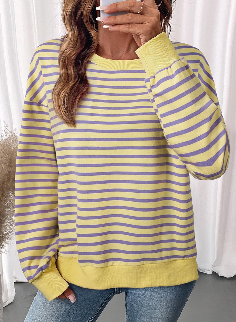 Shein SHEWIN Sweatshirt for Women Casual Crewneck Sweatshirts Lightweight Womens Fall Tops Pullover Long Sleeve Shirts Loose Fit Tunics Oversized Sweaters for Women,(US 8-10) M,Yellow - Image 2